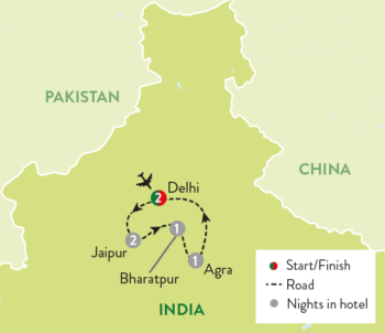 Map of tour Taj Mahal, Delhi & Amber Fort