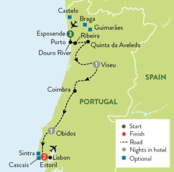 Map of tour Cultural Tour of Portugal with Douro Cruise