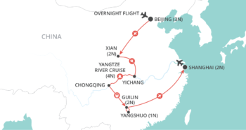 Map of tour Best of China with River Cruises