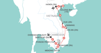 Map of tour Cambodia and Vietnam Angkor Wat to Halong Bay