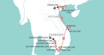 Map of tour Classic Tour of Cambodia and Vietnam with Mekong Cruise