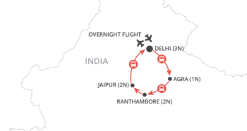 Map of tour India’s Golden Triangle and Ranthambore Tiger Park