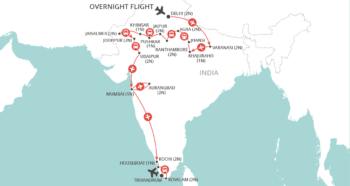 Map of tour Inclusive Grand Cultural Tour of India