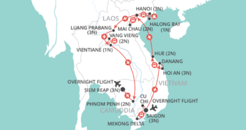 Map of tour Grand Tour of Vietnam, Laos and Cambodia