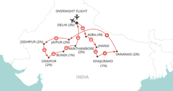 Map of tour Highlights Tour of Northern India