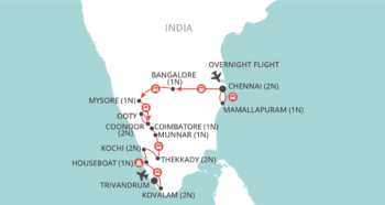 Map of tour Kerala and the Southern India Tour