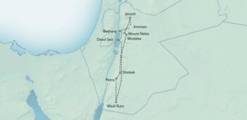 Map of tour Tour of Jordan with Petra, Wadi Rum, Roman Remains and Dead Sea