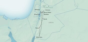 Map of tour Archaeological Jordan Tour with Wadi Rum and Dead Sea