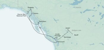 Map of tour Canadian Rockies Explorer and Seven-Day Coastal Cruise