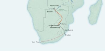 Map of tour Victoria Falls, Rovos Rail, Botswana Safari, South Africa