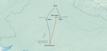 Map of tour India’s Golden Triangle and Tiger Trail for Solo Travellers