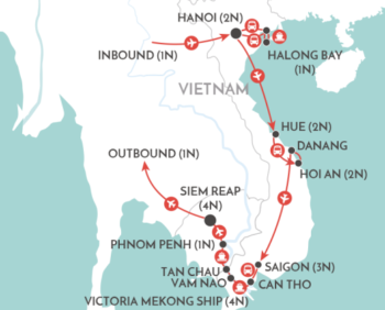 Map of tour Vietnam and Cambodia Grand Tour and River Cruise