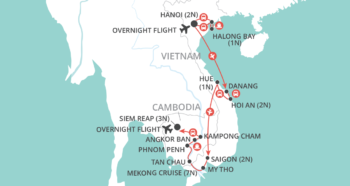 Map of tour Luxury Vietnam and Cambodia Tour with 7-Night Mekong Cruise