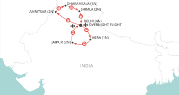 Map of tour India Golden Triangle and Himalayas