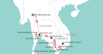 Map of tour Vietnam, Cambodia and Thailand Full Experiences Tour