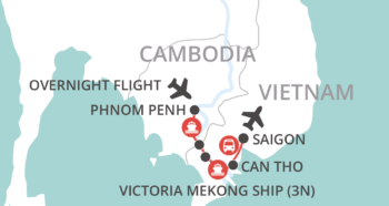 Map of tour Mekong River Cruise – Phnom Penh to Saigon