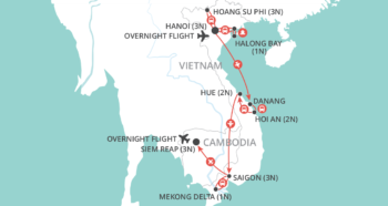 Map of tour Vietnam & Cambodia Tour with Rural Farms