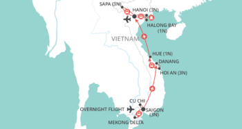 Map of tour Great Value Luxury Vietnam Tour