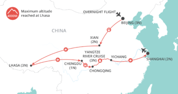 Map of tour China & Himalayan Tibet Cultural Tour