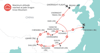 Map of tour Comprehensive Tour of China