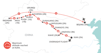 Map of tour China and Tibet Silk Road Tour