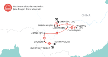 Map of tour China Natural Wonders in Yunnan & Sichuan