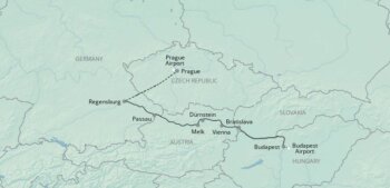 Map of tour Danube Cruise from Prague with Four Capital Cities