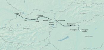 Map of tour Austria, Slovakia and Hungary Danube Cruise From Vienna