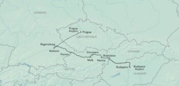 Map of tour Four Grand Capitals Danube Cruise to Prague