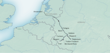 Map of tour 12 Nights Rhine and Moselle Wine Rivers Cruise