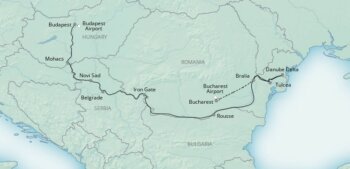 Map of tour Budapest to Danube Delta Cultural and Nature Cruise