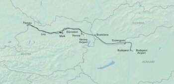 Map of tour Vienna Danube Cruise through Hungary, Slovakia and Austria