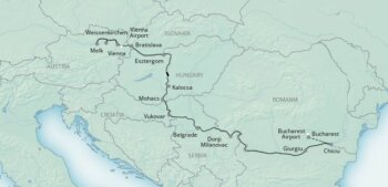 Map of tour Danube Cruise from Bucharest to Vienna in June