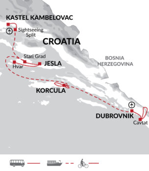 Map of tour Cycle Croatia’s Dalmatian Coast