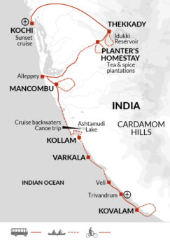 Map of tour Kerala Cycling Tour