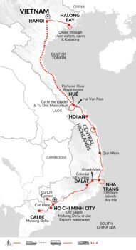 Map of tour Cycling in Vietnam Saigon to Hanoi