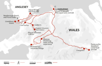 Map of tour Guided Group Holiday in North Wales