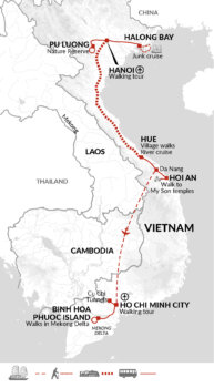 Map of tour Walking in Vietnam