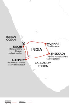 Map of tour Kerala Discovery India Tour