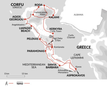 Map of tour Corfu 15-Day Walking Holiday