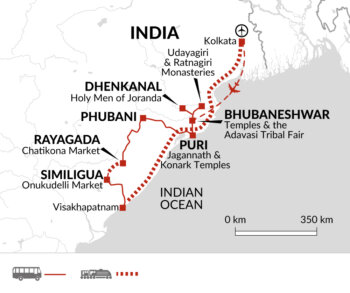 Map of tour India First People’s Tribes and Temples