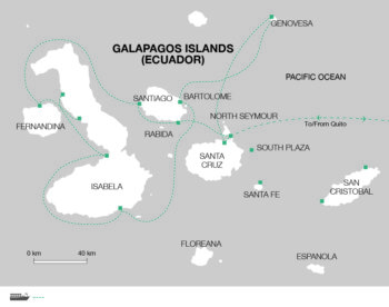 Map of tour Boat Cruise of Galapagos – West & Central Islands