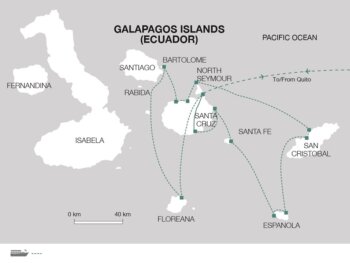 Map of tour Boat Tour of Galapagos – Central & Eastern Islands