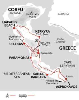 Map of tour Corfu Trail (South) Walking Holiday