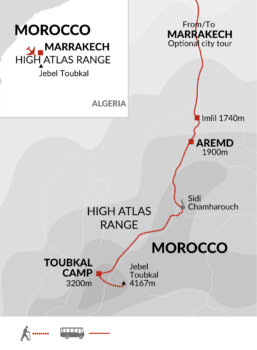 Map of tour Low-Cost Morocco Toubkal Trek