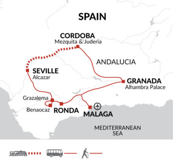 Map of tour Cultural and Scenic Andalusia Tour