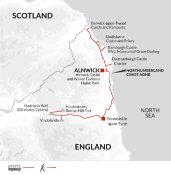 Map of tour Northumberland Coast and Castles