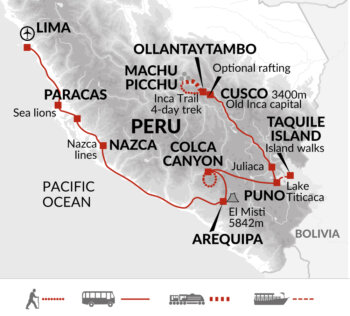 Map of tour Complete Peru Tour Including Inca Trail