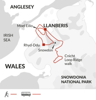 Map of tour Wales and Snowdonia Walking Break