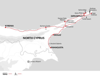 Map of tour Cycling North Cyprus